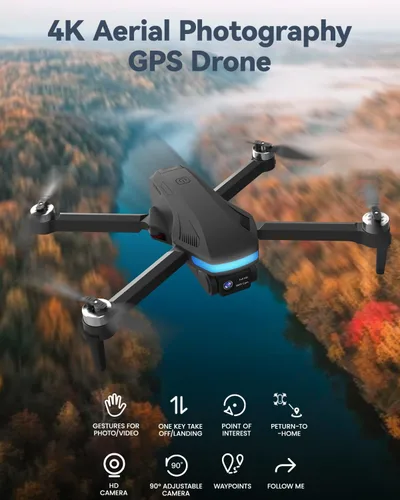 Miniatura 2 de SIMREX Dron GPS con cámara para adultos 4K, drones de motor sin escobillas para principiantes, WiFi FPV 5G plegable, retorno automático, flujo Negro