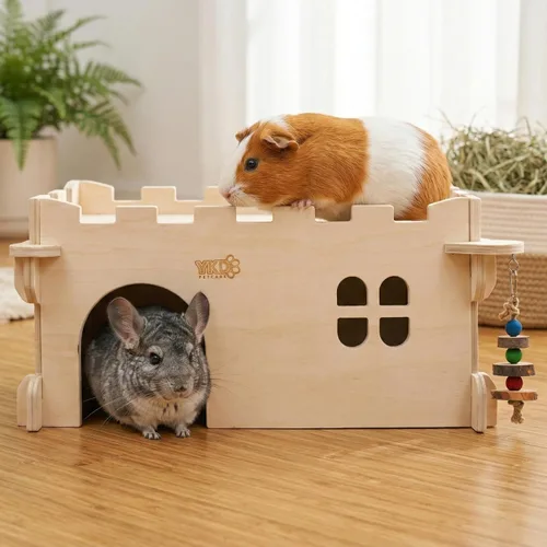 Miniatura 7 de Casa Castle Chinchilla, Refugio para Animales Pequeños para Chinchilla, Conejillo de Indias, Erizo o Rata, Cabaña de Madera Ventilada para Conejillo