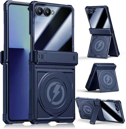 Miniatura 10 de Funda magnética para Samsung Z-Flip-7: funda protectora de grado militar de cuerpo completo [compatible con Magsafe ] [Soporte doble] Funda Negro