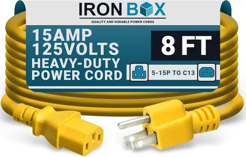 Miniatura 34 de IronBox Electric - Cable de alimentación de servicio pesado 5-15P a C13 - Cable de 3 clavijas 15A 125V 14/3 SJT para PC - Cable para computadora