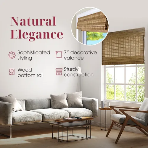 Miniatura 4 de ARLO BLINDS - Persianas romanas de bambú natural traslúcido con faldón y sin cordón para ventanas interiores, incluye herrajes de montaje, 20