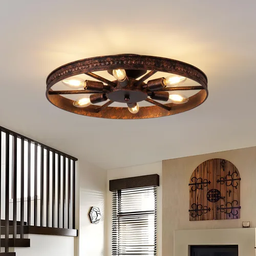 Miniatura 10 de Lámpara de techo redonda de 4 luces con montaje semiempotrado en negro, estilo rústico de metal granja para isla de cocina, comedor, pasillo