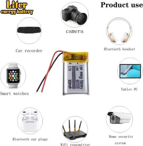 Miniatura 4 de Liter energy battery batería recargable 602030 del polímero de iones de litio de la batería 300mAh 3.7V Lipo con dos alambre