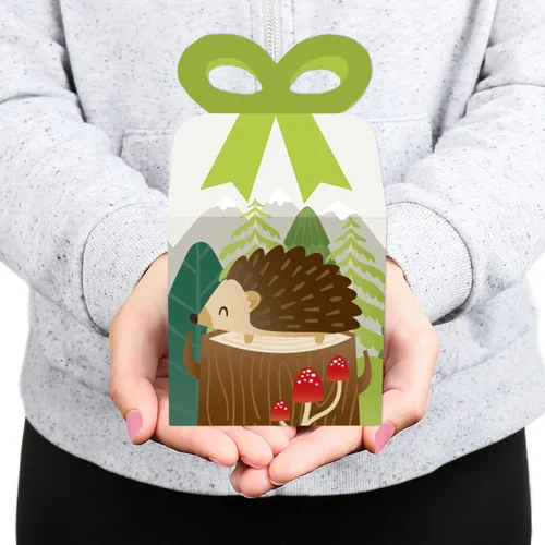 Miniatura 7 de Big Dot of Happiness Forest Hedgehogs – Cajas de regalo cuadradas – Caja de lazo para fiesta de cumpleaños o baby shower, juego de 12