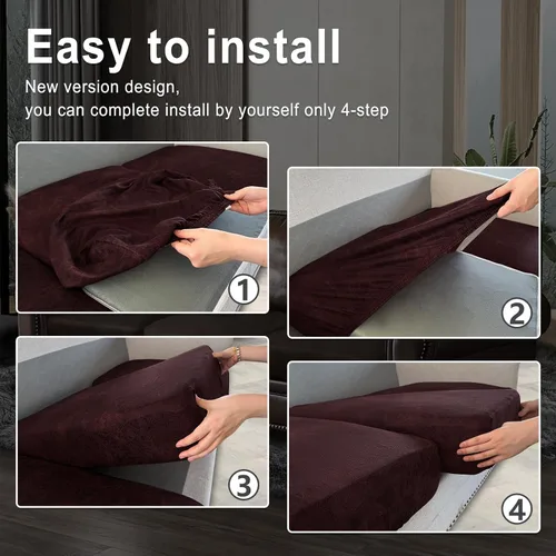 Miniatura 6 de ANARACHON Fundas de cojín de sofá con aspecto de cuero, juego de fundas de asiento de sofá, protector de muebles para sillón seccional, sofá biplaza