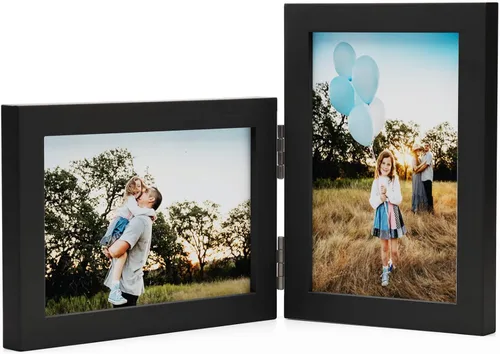 Miniatura 25 de Marcos de Fotos Dobles 4x4 con Bisagras Plegables en Negro para Colgar en la Pared o Poner en Mesa, Hechos de Madera de Pino con Vidrio Real P-44 *
