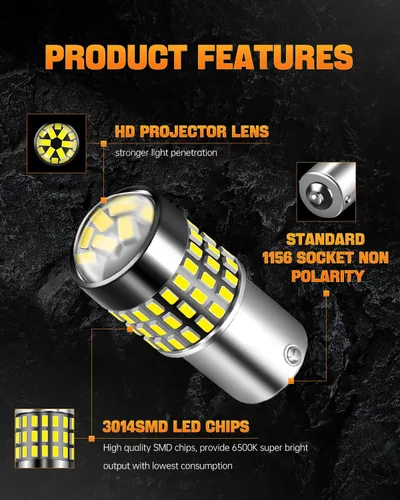 Miniatura 19 de 1156 Bombillas LED Ámbar Amarilla Luz de Señal de Giro 400% de Brillo 1141 1003 7506 Bombillas LED P21W Usadas para Luces Intermitentes Luz Trasera