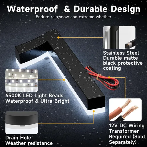 Miniatura 6 de Números de casa retroiluminados de 5 pulgadas para exteriores, acero inoxidable, número de dirección de casa iluminado con LED, letreros