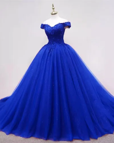 Miniatura 6 de XYAYE Vestidos de quinceañera de tul hinchado para mujer, vestido de fiesta con hombros descubiertos, vestidos de fiesta de encaje, dulces 15