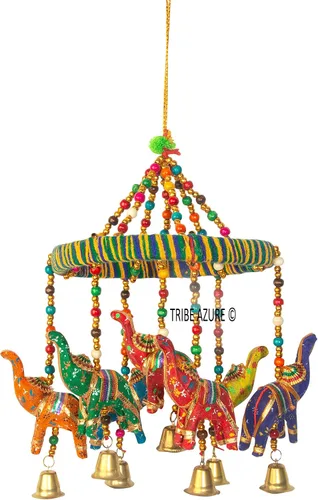 Tribe Azure Fair Trade Elefante bohemio decoración de pared para colgar en la pared, puerta, sala de estar, dormitorio, arte decorativo, colorido,