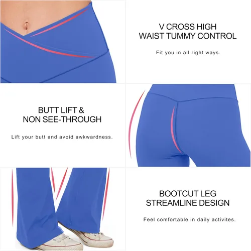 Miniatura 64 de HEGALY Pantalones de yoga acampanados para mujer, leggings cruzados, suaves, de cintura alta, pantalones casuales de entrenamiento con corte de bota