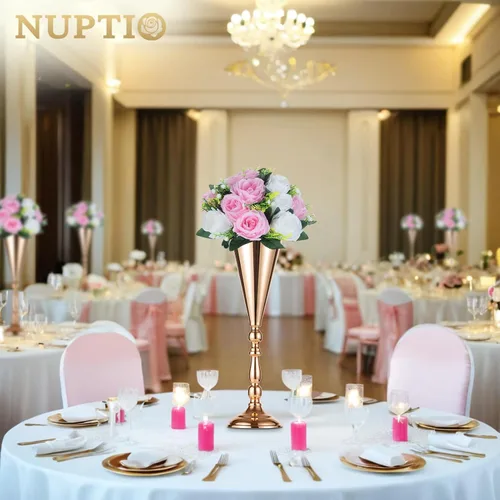 Miniatura 6 de NUPTIO Centros de mesa de flores para mesas de boda: arreglo de 6 piezas de flores artificiales rosas y blancas para bodas y fiestas - Rosas Rosa