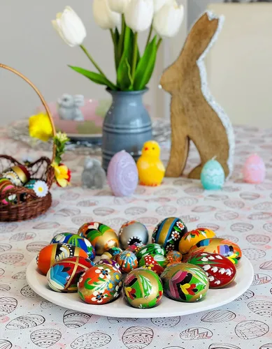 Miniatura 8 de Huevos de madera pintados a mano de Pascua polacos (Pisanki) Huevos decorativos para Pascua, juego de 6 huevos medianos