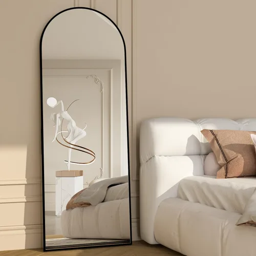 Miniatura 2 de Espejo de longitud completa, espejo de arco de 56 x 16 pulgadas con soporte, espejos de cuerpo completo arqueados negros para colocar de pie