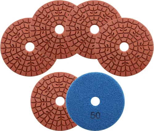 Almohadilla de pulido de diamante, 6 unidades de 4 pulgadas #50 Super Copper Metal Bond Wet Diamond Pulir Pads para granito mármol concreto piso