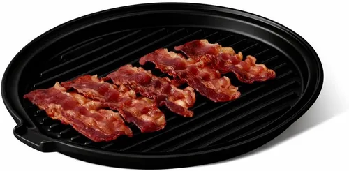 ONEMORE Bandeja de tocino para microondas y tocino de cerámica, estante para cocinar al horno, máquina de tocino crujiente, plato redondo de tocino
