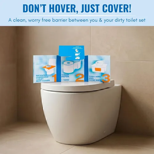 Miniatura 7 de The Restroom Kit Ideal para viajes (paquete de 60) Funda de asiento de inodoro desechable portátil de gran tamaño, papel higiénico de 3 pies de 3