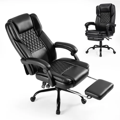 Miniatura 9 de Silla de oficina ejecutiva grande y alta de 350 libras con reposapiés, silla de escritorio reclinable de cuero con respaldo alto, asiento ancho