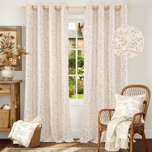 Miniatura 10 de BGment Cortinas de lino beige para dormitorio de 63 pulgadas de largo, cortinas de ventana con ojales y ojales para ventana de sala de estar, 2