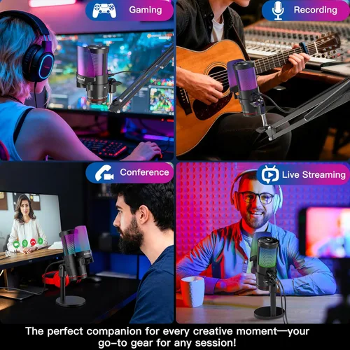 Miniatura 7 de ZealSound Gaming Microphone for PC/Mac/iPhone/Phone – 192kHz/24-bit Podcast Mic with Noise Reduction, Tap-to-Mute, Gain, Monitoring, Boom Arm, Pop