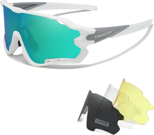 KINGSEVEN Gafas de ciclismo polarizadas para hombres y mujeres, gafas de sol para bicicleta de carretera MTB con 4 lentes intercambiables LS-911