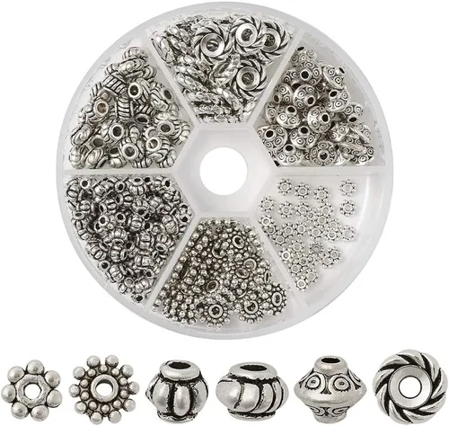 Miniatura 10 de Craftdady 300 piezas Cuentas espaciadoras de aleación tibetana dorada antigua 30 estilos surtidos Cuentas de columna poligonal asimétrica, cuentas
