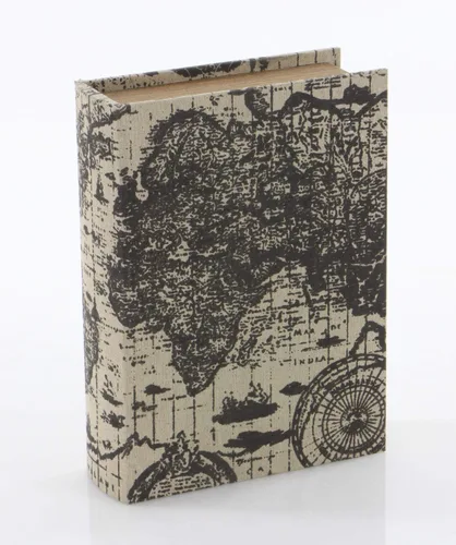 Miniatura 6 de Deco 79 Caja decorativa de madera con forma de libro de imitación con cubierta de mapa del mundo, juego de 3 cajas decorativas de recuerdo de 14