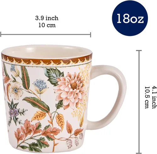 Miniatura 2 de Bico Blooming Moment - Juego de 4 tazas de café de cerámica, tazas de té grandes de 18 onzas con asa, tazas estéticas tipo latte para capuchino