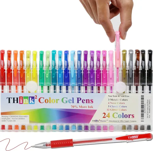Miniatura 9 de [24 Bolígrafos - Tinta Azul] Bolígrafos de Gel Retráctiles Think2. (24 Azul) Punta Fina (0.5mm) Bolígrafos Tipo Roller con Agarre Cómodo.