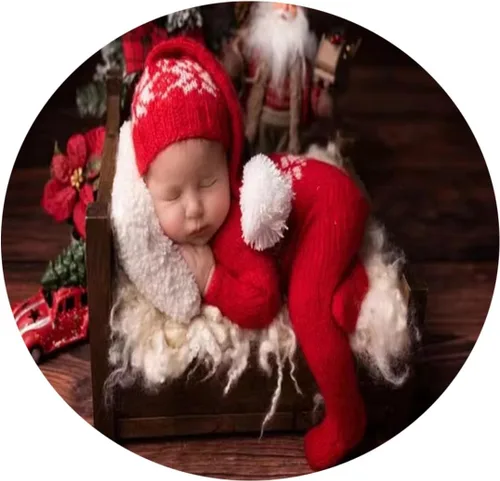 Miniatura 23 de Ropa de Navidad para recién nacido, accesorios para sesión de fotos, ropa de ganchillo, pantalones de sombrero rojo de Papá Noel, accesorios