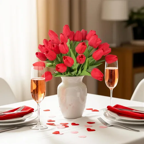 Miniatura 2 de MACTING - 30 flores artificiales de tulipán, tulipanes falsos de tacto real, flores artificiales de primavera, tulipanes de imitación para arreglos