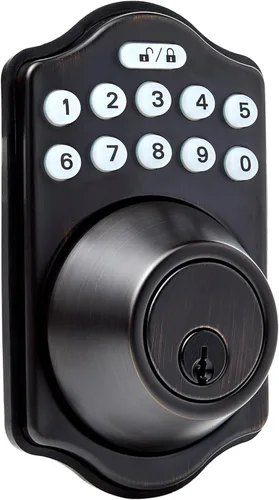 Miniatura 9 de AmazonBasics-Cerrojo de teclado electrónico tradicional - Entrada con llave - Negro mate