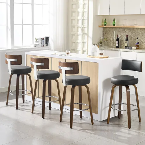 Miniatura 26 de Bekrvio Juego de 2 taburetes de bar giratorios con altura de mostrador, taburetes de cocina tapizados de piel sintética con respaldo, patas