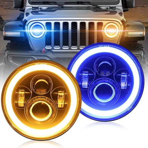 CO LIGHT - Faros delanteros LED redondos de 7 pulgadas con halo, con haz alto/bajo, halo ámbar/azul, faro LED para todo terreno, ojos angulares,