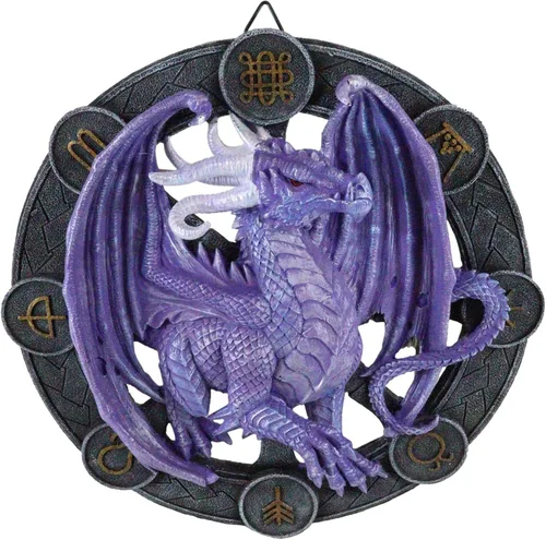 Miniatura 12 de Ebros Gift Wicca Neo Paganism Sabbats Rueda del Año Fantasía Dragón con Símbolos Sagrados Decoración de Pared Escultura por Anne Stokes Dragons