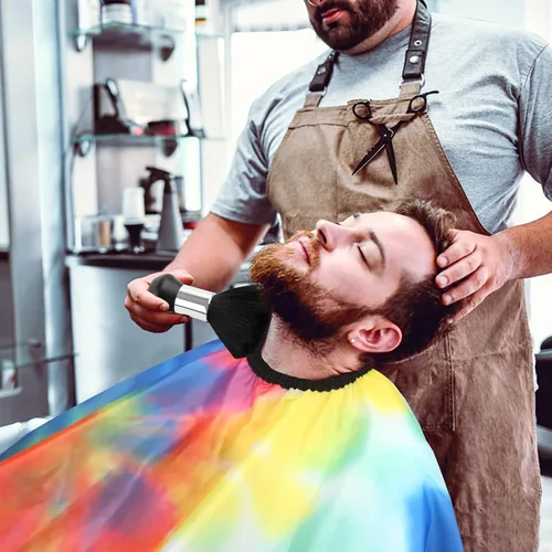 Miniatura 6 de FEBSNOW Capa de Barbero Impermeable Profesional para Corte de Cabello Capa con Cepillo Quitapelusas para Cuello para Corte de Cabello Tie-dye Salón