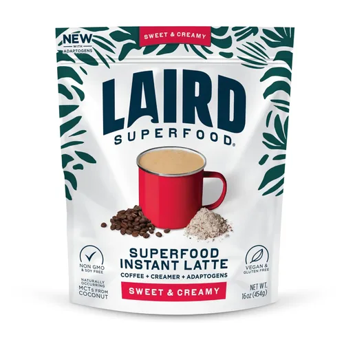 Laird Superfood Instant Latte dulce y cremoso, sin lácteos, crema de superalimentos, sin gluten, sin OMG, vegano, bolsa de 16 onzas, paquete de 1