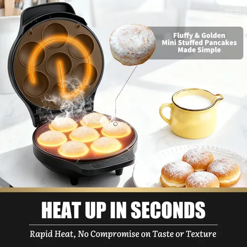 Miniatura 3 de FineMade Mini Máquina para Hacer Panqueques Rellenos, Sartén Eléctrica para Hacer Ebleskiver Poffertjes, Máquina para Hacer Panqueques Daneses