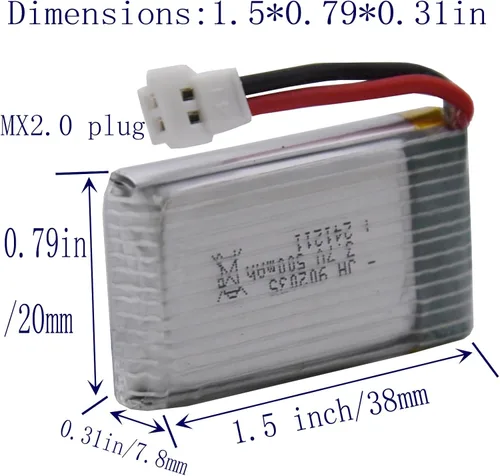 Miniatura 3 de Blomiky Paquete de 4 baterías de 3.7 V 500 mAh 1.85 Wh 25C MX2..0 Plug Lipo batería y caja de tablero adecuado para Q9S Syma X5C X5 RC Quadcopter