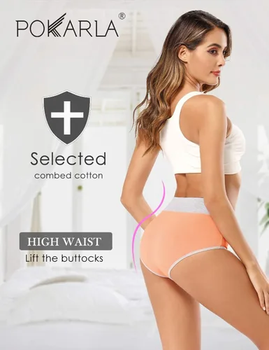 Miniatura 2 de POKARLA - Ropa interior de algodón y con cintura alta para mujer, es suave, es transpirable, son calzones elásticos, con talla regular