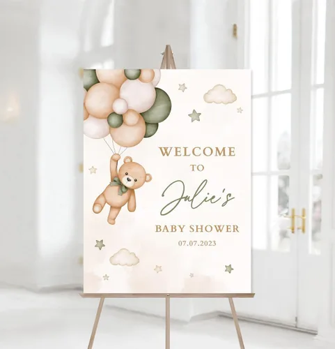 Miniatura 13 de Letrero de bienvenida con globo de oso marrón para baby shower, letrero de bienvenida para baby shower, letrero de bienvenida para baby shower