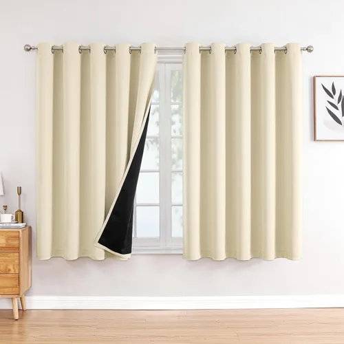 Miniatura 105 de ChrisDowa - Cortinas 100% opacas, para dormitorio, con forro negro, 2 capas gruesas, aislamiento térmico y ojales, 63 pulgadas de largo, juego de 2