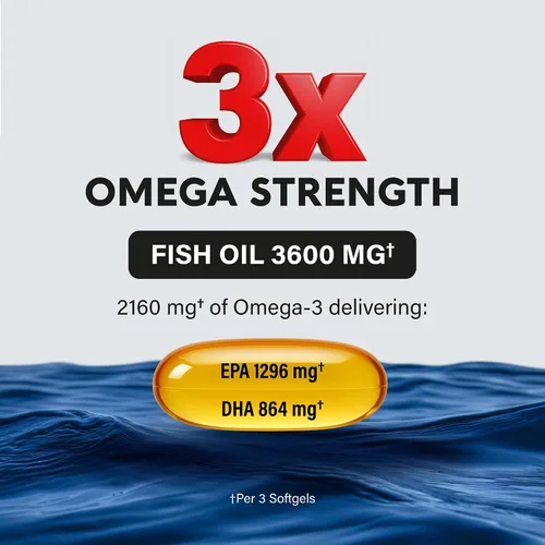 Miniatura 9 de Aceite de pescado Omega 3 3600 mg – Suplemento Omega 3 EPA y DHA – Sin metales pesados – Soporte para corazón, cerebro y articulaciones – Aceite