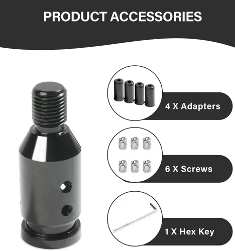 Miniatura 4 de YAKEFLY - Conector universal de cambio de marchas, adaptador de palanca de cambios automático de aluminio, engranaje manual no roscado M12x1.25 Negro