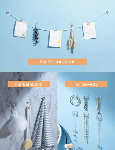 Miniatura 4 de Zreal Ganchos de pared adhesivos acrílicos de diamante, paquete de 12 pequeños ganchos decorativos transparentes para llaves, joyas, toallas, cocina