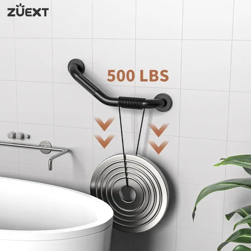 Miniatura 4 de ZUEXT - Barra de agarre en ángulo de 16 pulgadas, paquete de 2 manijas antideslizantes negras para ducha, barra de equilibrio de baño moleteada