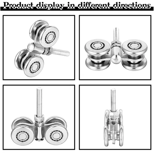 Miniatura 4 de Yexiya - 4 piezas de conjunto de carrito con ruedas para puertas corredizas de granero, rodillos para riel colgante de 1-3/4" de ancho y riel