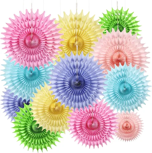 Miniatura 10 de 12 Piezas Abanicos de Papel Azul Decoraciones de Fiesta Decoraciones de Flores de Papel de Seda para Niña Cumpleaños Groovy Baby Shower Boda