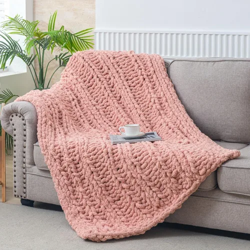 Miniatura 51 de WESHIONGOO Manta de Punto Grueso Throw 40"*40" (101.6cm*101.6cm) Mantas de Punto para Sofá Cama Manta Suave Esponjosa con Hilo Chenille Jumbo Grueso