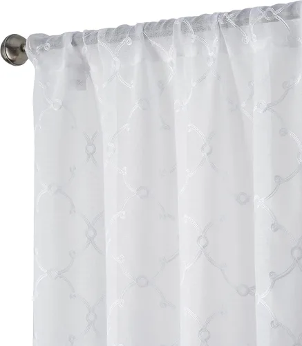 Miniatura 15 de Creative Home Ideas Cortinas transparentes (2 paneles, 38 x 63 pulgadas, azul), paneles de cortina geométricos bordados con alzapaños, cortinas